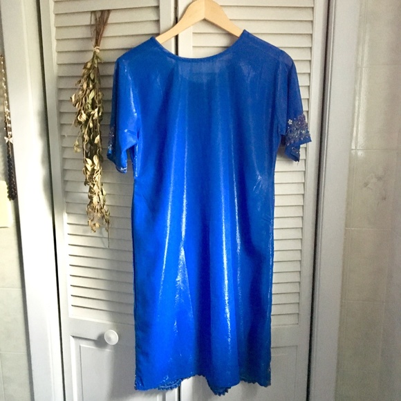 {Kurti} Sequin & Pearl Sapphire Blue Tunic Dress - Picture 4 of 8